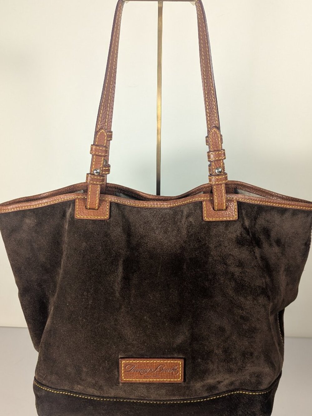 Vintage Dooney & Bourke Brown Suede Leather Tote Bag Large Shoulder Purse